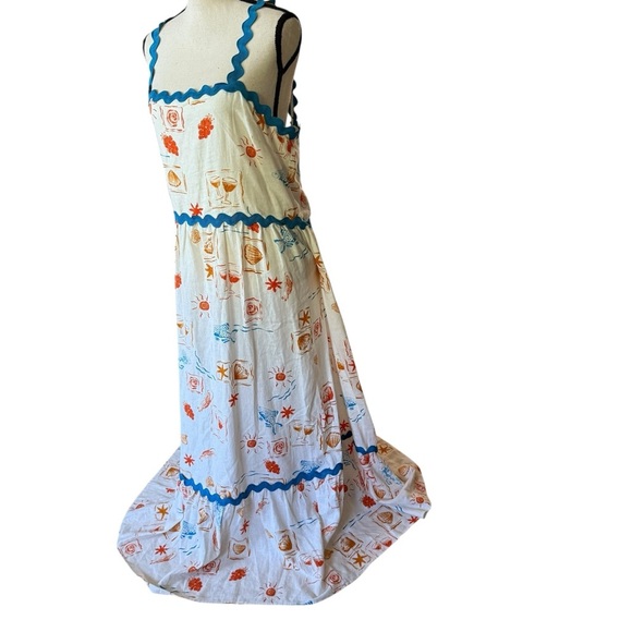 Cece Womens Sleeveless Linen Blend Tiered Maxi Sundress Nautical Beach Size XL - Picture 9 of 13